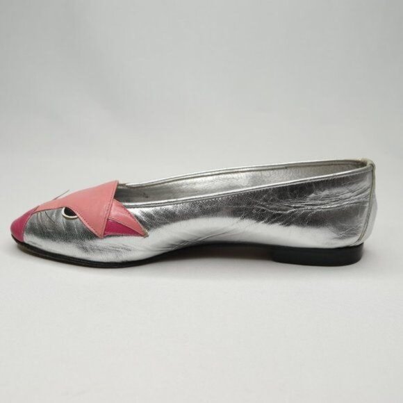 Enzo of Roma Vintage Kids Size 34 Silver Pink Leather Cat Slip On Loafers - Picture 6 of 10